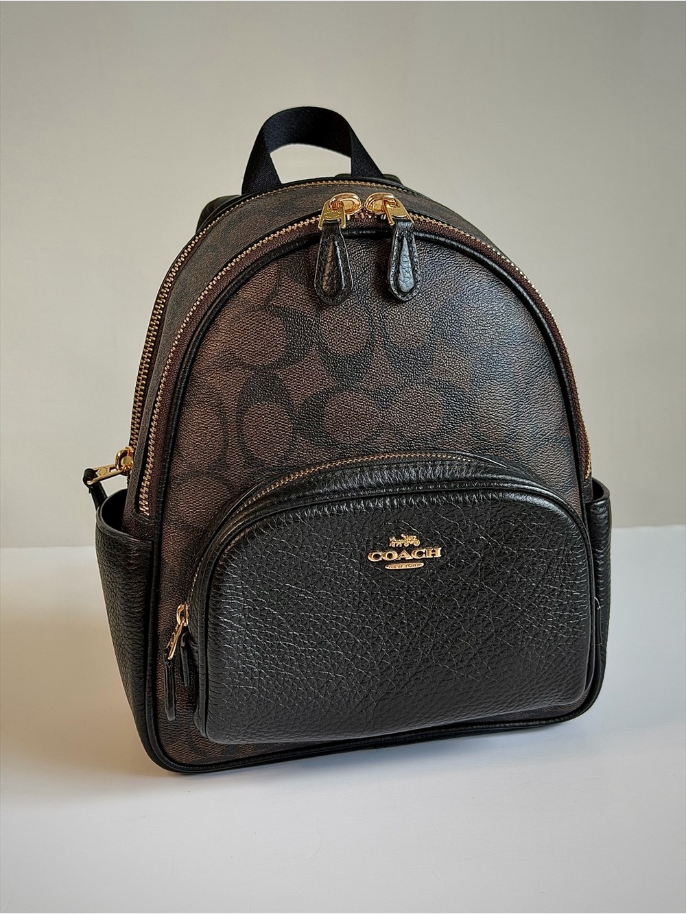 Coach Mini Backpack in Brown Signature Canvas and Black Leather